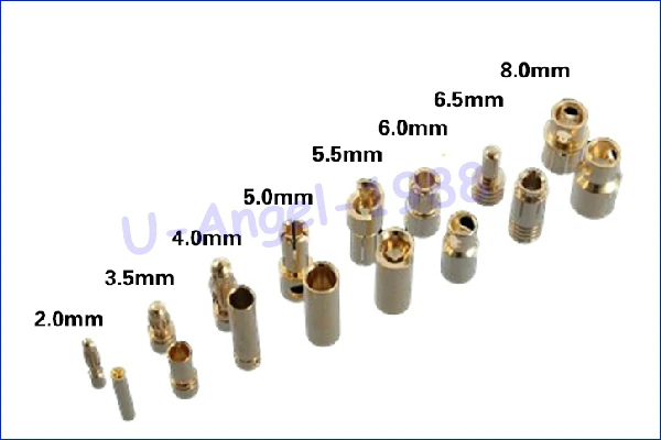 40 шт./лот 2,0 мм 3,0 мм 3,5 мм 4,0 мм 5,5 мм 6,0 мм 8,0 мм Золотая пуля Разъем типа "банан" для ESC Lipo RC батареи вилки(20 пар