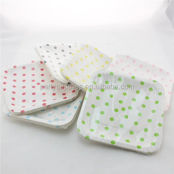 01 Square Polka Dot Paper Plate 