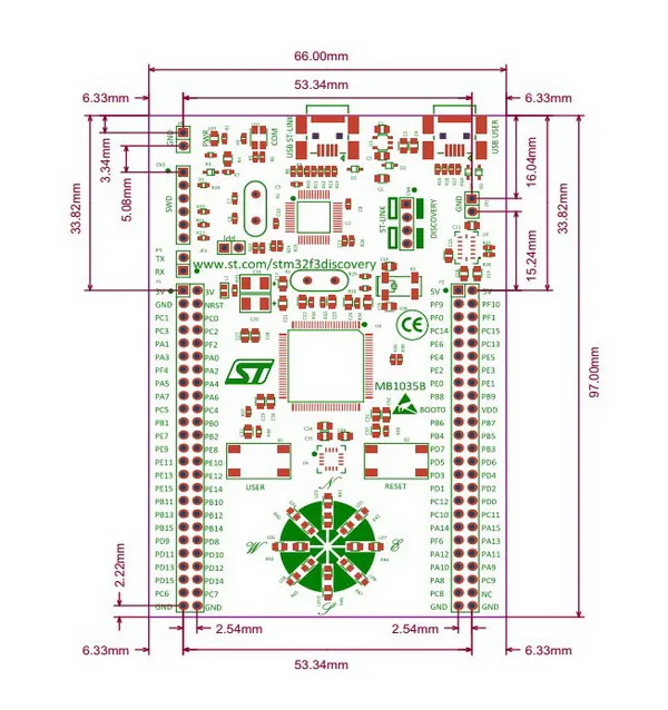 STM32F3DISCOVERY STM32F303VCT6 STM32F303 STM32 ARM Cortex-M4 Discovery макетная плата Встроенный ST-LINK/V2 = STM32F3DISCOVERY