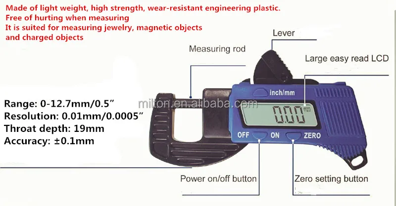 0-12,7 мм Цифровой штангенциркуль пластиковый цифровой толщиномер Мини толщиномер тестер