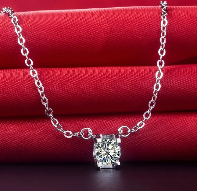 Тест THREEMAN Real! Moissanite Настоящее 585 Белое золото 1 карат кулон ожерелье ТВЕРДОЕ ЗОЛОТО Ожерелье Лучший Подарок на годовщину