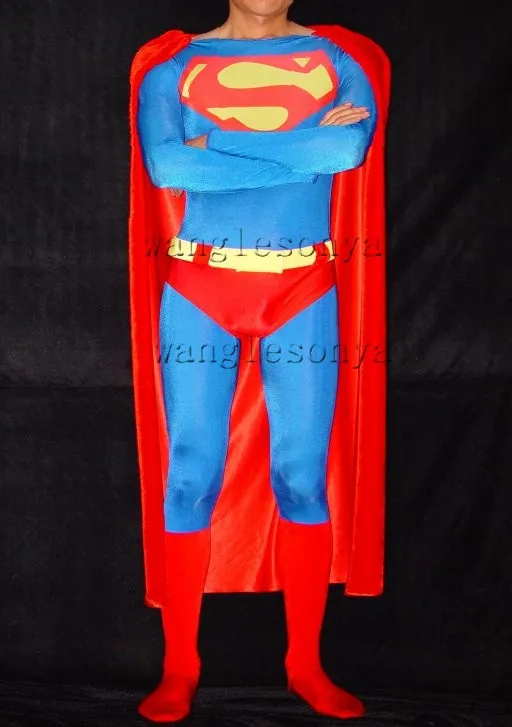 Заказ синий и красный Ман лайкра спандекс Zentai Супермен костюм все включено Колготки для новорождённых супергероя Косплэй костюм для Хэллоуина