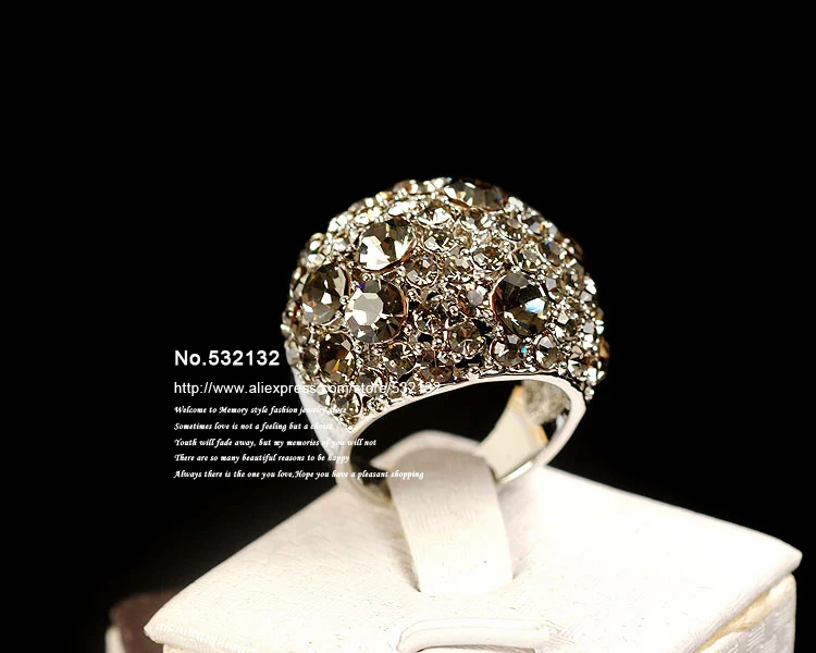 Винтажное увеличенное кольцо с серыми кристаллами, широкое массивное коктейльное кольцо Kpop в стиле панк, Крутое женское ювелирное изделие из белого золота