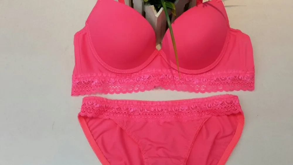2014 new arrival candy colored light plane Bra Sets Push up lace three-breasted suit underwear women sexy underwear 6