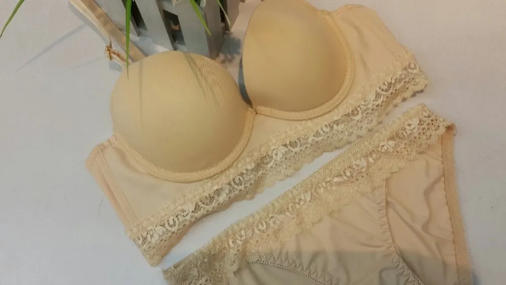 2014 new arrival candy colored light plane Bra Sets Push up lace three-breasted suit underwear women sexy underwear 14
