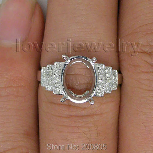 Винтажное овальное кольцо 10x8 мм 14kt из белого золота 0.21ct с бриллиантами для помолвки