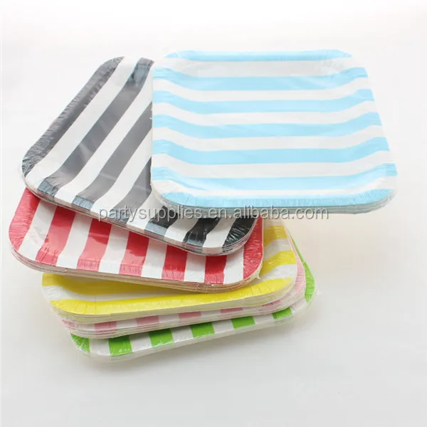 08 Square Stripe Paper Plate
