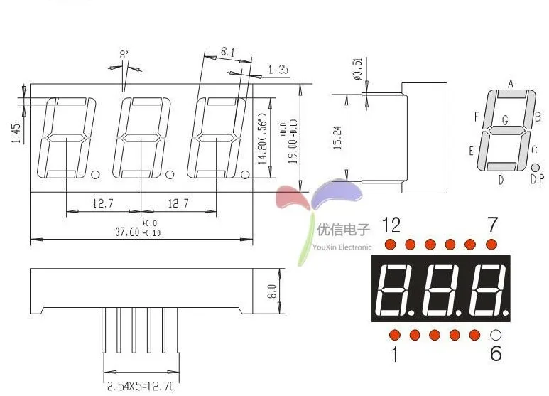 Большая распродажа! 5 шт. 3bit 3 Бит общий анод положительный цифровой трубки 0,56 "0.56in. Красный светодиодный Цифра 7 сегмент