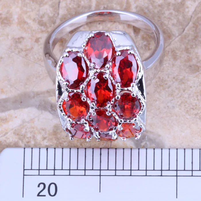 Sparkly красный гранат серебро, штамп 925 Для женщин кольцо Размеры 6/7/8/9 r1278