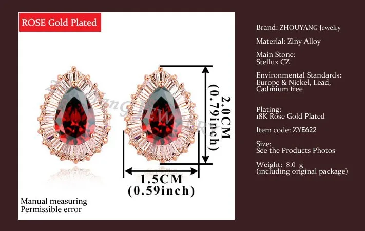 ZHOUYANG ZYE622 Роскошные Красные кристаллы серьгу розовое золото Цвет Jewelry Сделано из натуральных оптовая продажа австрийского хрусталя