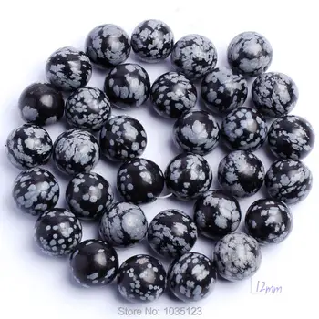 

High Quality Natural Black Snowflake Obsidian Stone Round 4/6/8/10/12/14mm Necklace Bracelet Jewelry DIY Gems Loose Beads w726