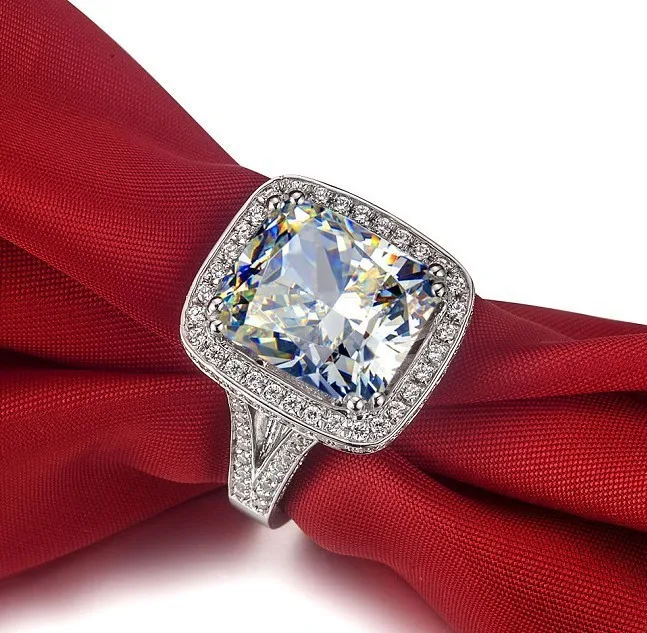 Великолепное Настоящее Твердое 18 к 8CT кольцо Властелин кольцо белая Золотая Подушка огранка Перманентный имитирующий алмаз обручальное кольцо для женщин дизайн