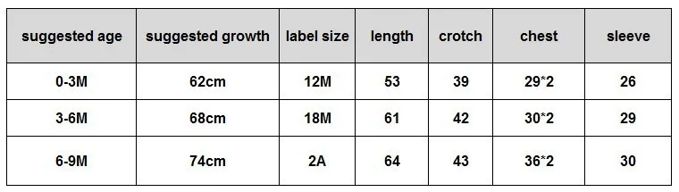 updated size chart on 5.15.2014
