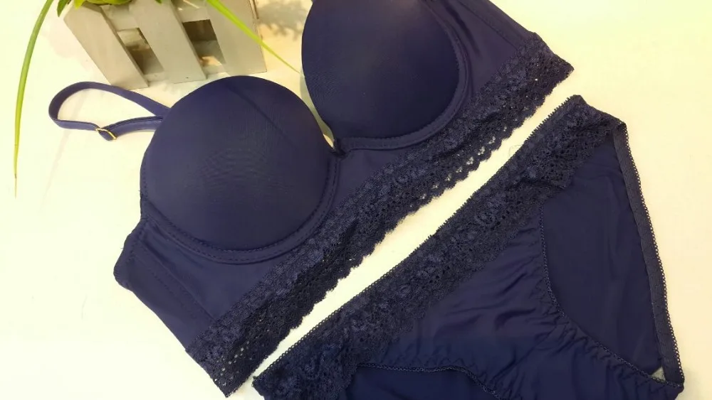 2014 new arrival candy colored light plane Bra Sets Push up lace three-breasted suit underwear women sexy underwear 10