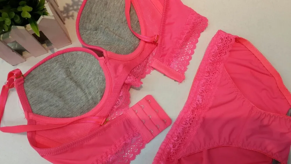 2014 new arrival candy colored light plane Bra Sets Push up lace three-breasted suit underwear women sexy underwear 4