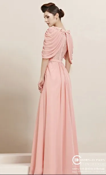 Новая мода vestido de festa на каждый день короткий рукав, деловое платье с кружевами; Цвет Розовый Длинные вечерние платье для выпускного подружки невесты