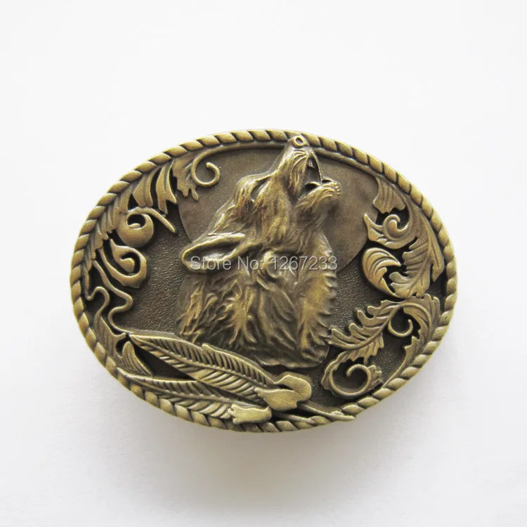 Новая классическая античная бронза с покрытием Волк Дикая природа Западная овальная пряжка на ремень также в США