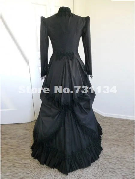 На заказ горячая Распродажа элегантные черные Сатиновые с длинными рукавами винтажные викторианские суеты бальные платья 17 18 век женские вечерние платья костюмы