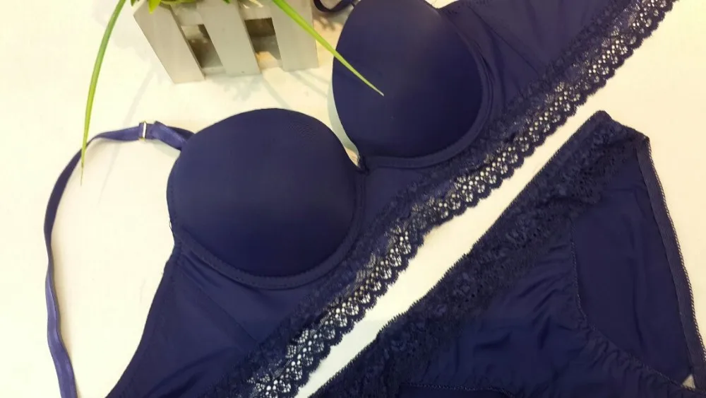 2014 new arrival candy colored light plane Bra Sets Push up lace three-breasted suit underwear women sexy underwear 11