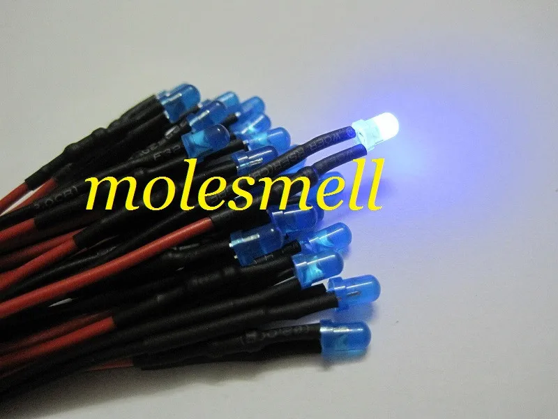 azul led conjunto de luz da lâmpada pré-wired 3mm 5v dc com fio