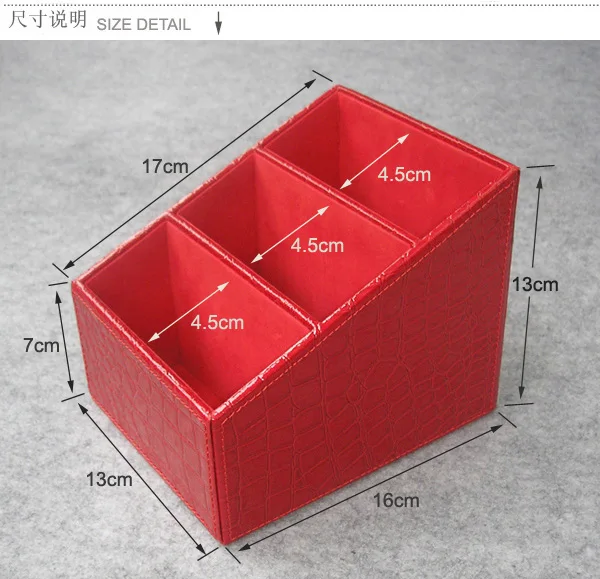 Модные 3-слотовый дома деревянные, для офиса из ПУ искусственной кожи Настольный разное макияж пульт дистанционного управления коробка для хранения канцелярских принадлежностей Чехол держатель под крокодиловую кожу красного цвета