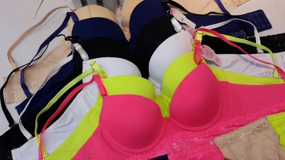 2014 new arrival candy colored light plane Bra Sets Push up lace three-breasted suit underwear women sexy underwear 15