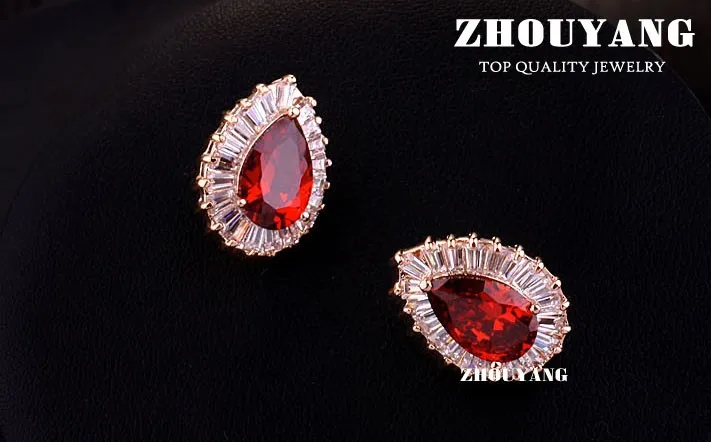 ZHOUYANG ZYE622 Роскошные Красные кристаллы серьгу розовое золото Цвет Jewelry Сделано из натуральных оптовая продажа австрийского хрусталя