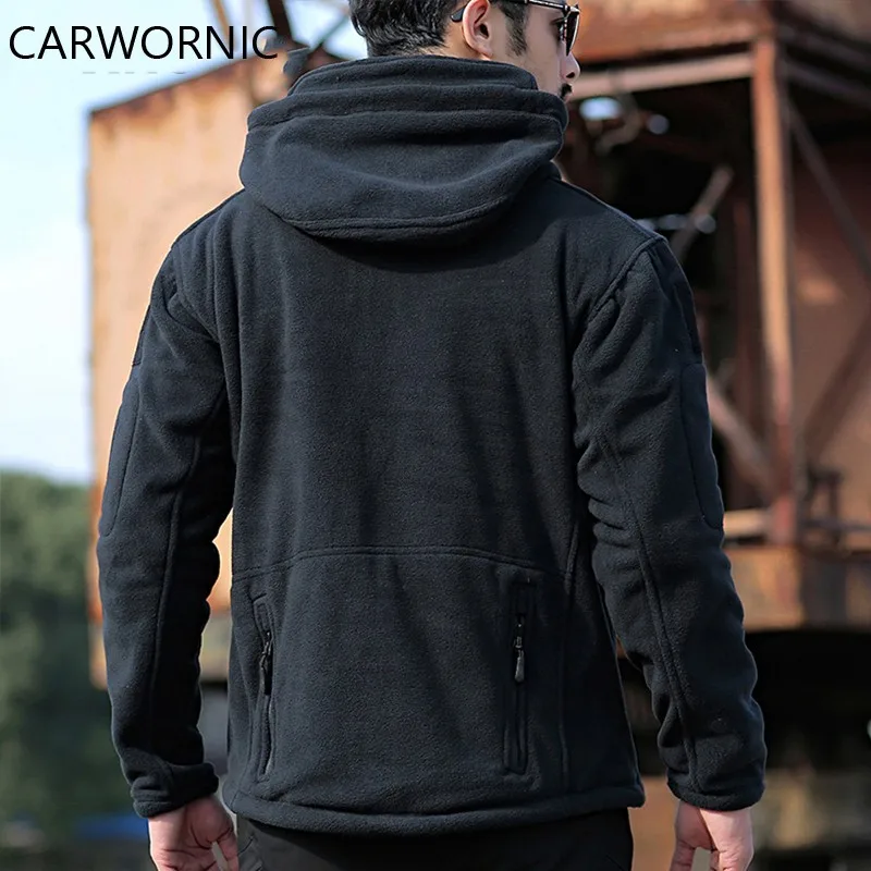 CARWORNIC Thicken Soft Shell Fleece Jackets Men Winter Hooded Windproof Tactical Outerwear Coat Casual Warm Jacket Clothes