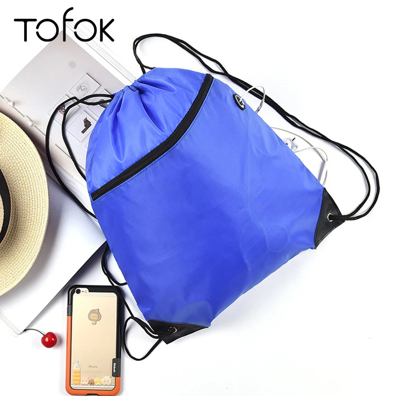 

Tofok Polyester Colorful Drawstring Storage Bags Zipper Cloth Shoes Travel Ride Laundry Sundries Organizer Sports Gym Pouch Bags