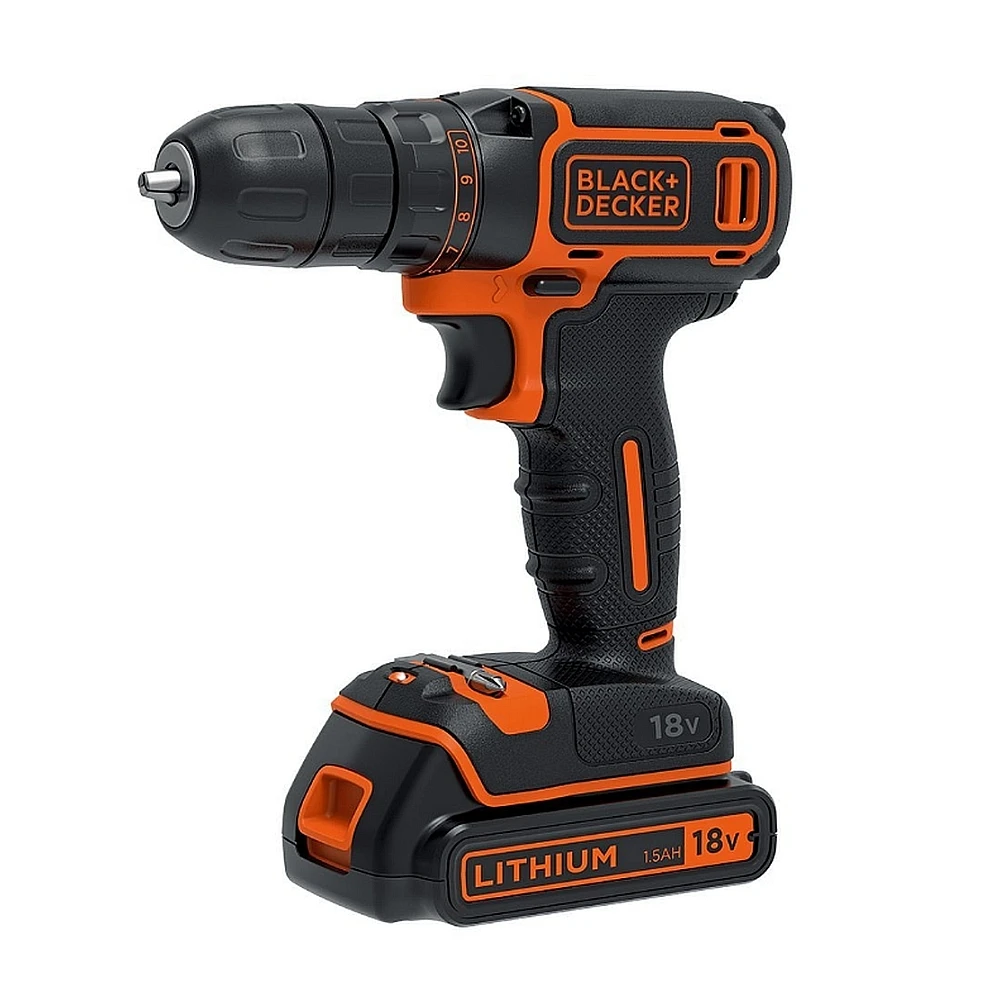 Дрель-шуруповерт Black+Decker BDCDC18K1B-QW, 18В, Li-Ion, 2 акк., кейс