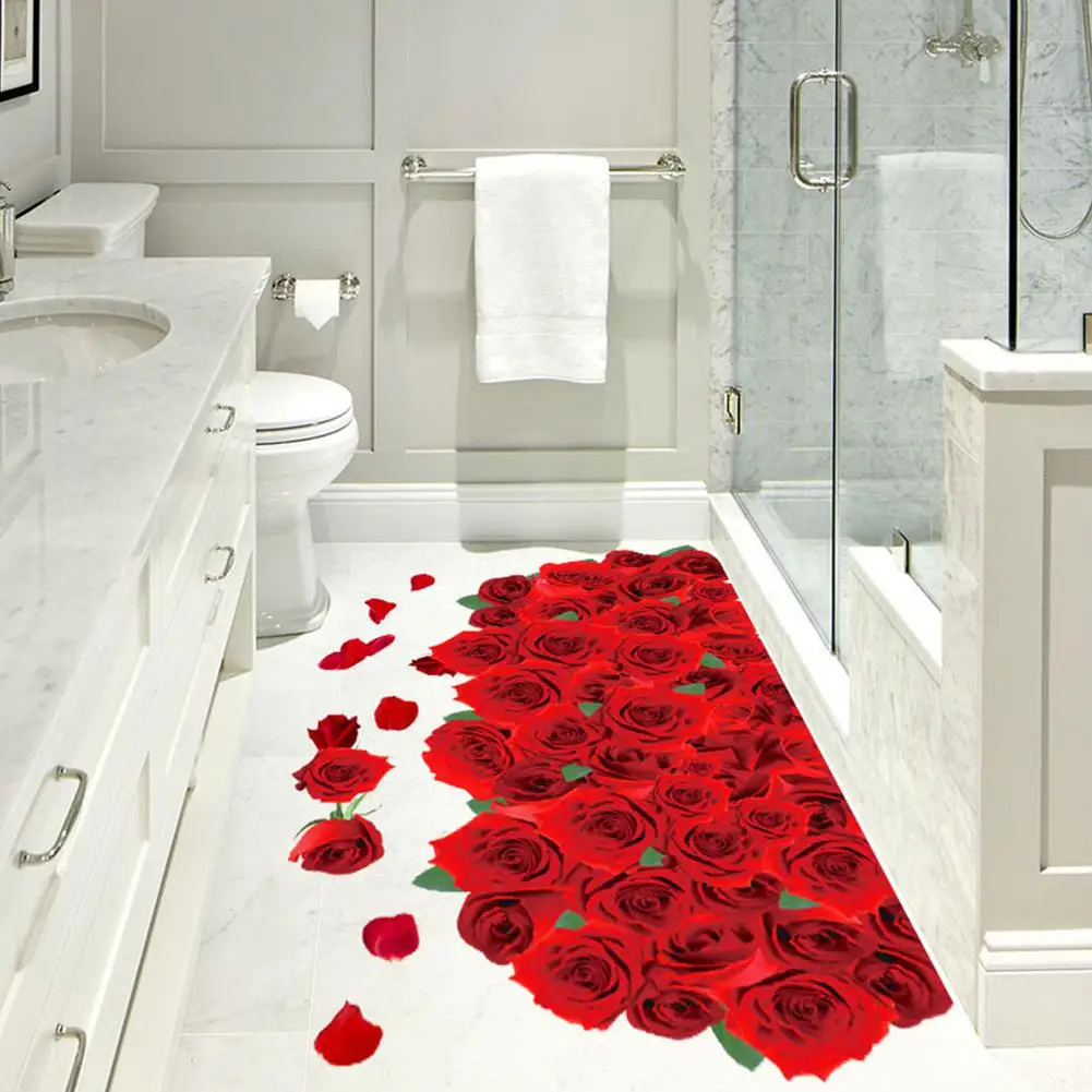 

AsyPets Removable Romantic 3D Roses Pattern Sticker for Bathroom Living Room Wall Floor Decor