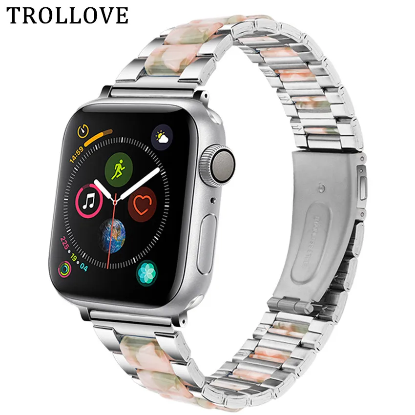 Ремешок из нержавеющей стали+ смолы для Apple Watch ремешок 40 мм 44 мм 38 мм 42 мм Металлические звенья браслет ремешок для часов iWatch серии 5 2 3 4