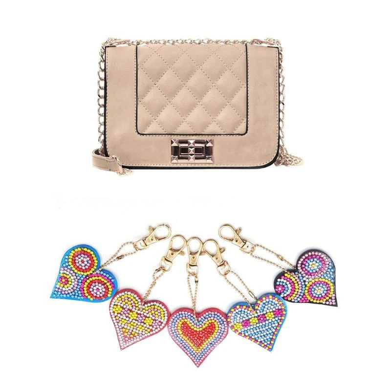 

5Pcs/Set Diy Full Diamond Painting Love Heart Keychain Cross Stitch Embroidery Key Ring Gift