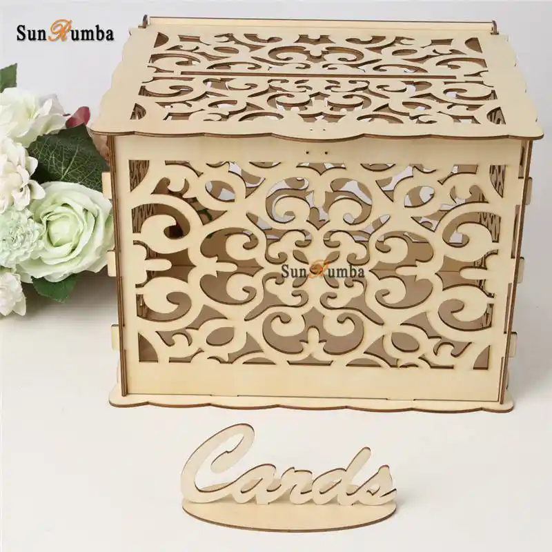 Vintage Diy Wedding Card Box With Lock For Gift Money