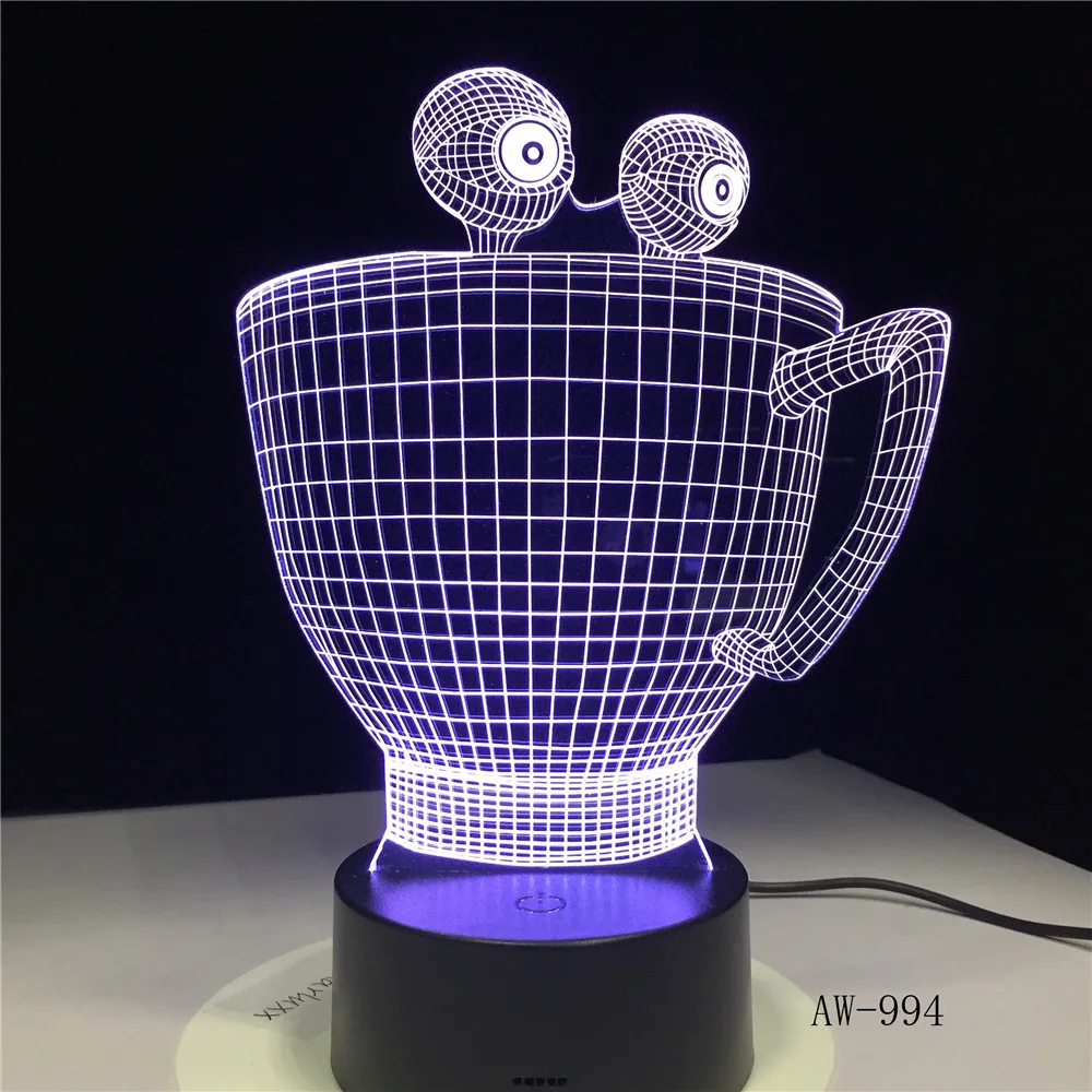 Мультяшная чашка бутылка красочный сенсорный светодиодный ночник 3d иллюзия USB настольная лампа для детей подарок для детей прикроватная Спальня AW-994