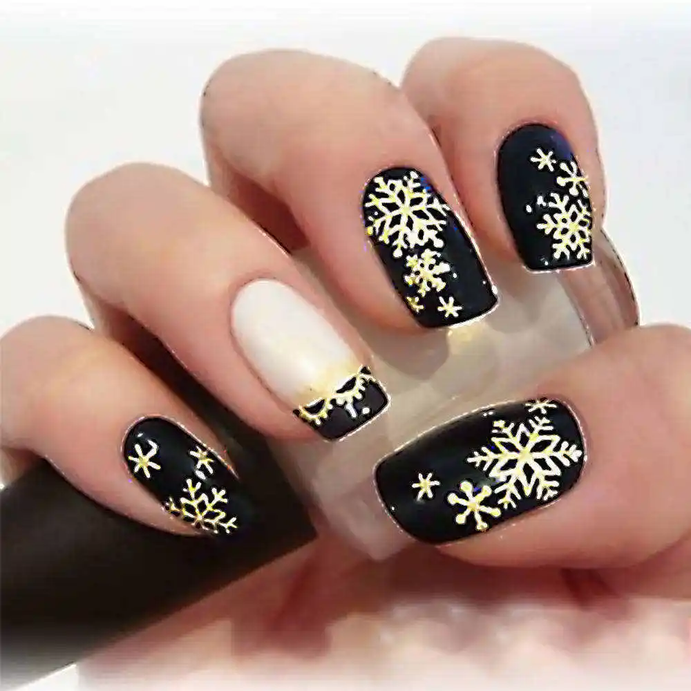 Снежинки Рождественские наклейки для дизайна ногтей украшения гель Клей передача снежные хлопья блестки колеса для ногтей рождественские