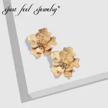 JUST FEEL, новинка, золотые серьги-гвоздики в виде цветка для женщин, с кристаллами в богемном стиле, свадебные модные массивные серьги, винтажное ювелирное изделие
