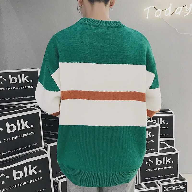 Мужская одежда, зимняя Новинка, шерстяная M-XL, сочетающиеся цвета, свитер, свободный, сшитый, темпера, Мужская молодежная с круглым вырезом, модная, дикая, Повседневная