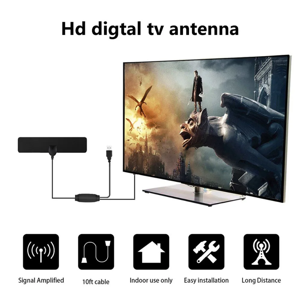 Полоса Форма в помещении HD усилитель сигнала цифровой ТВ антенна HD ТВ 80 км Диапазон VHF UHF tv приемник сигнала при разнесённом приёме с усилителем
