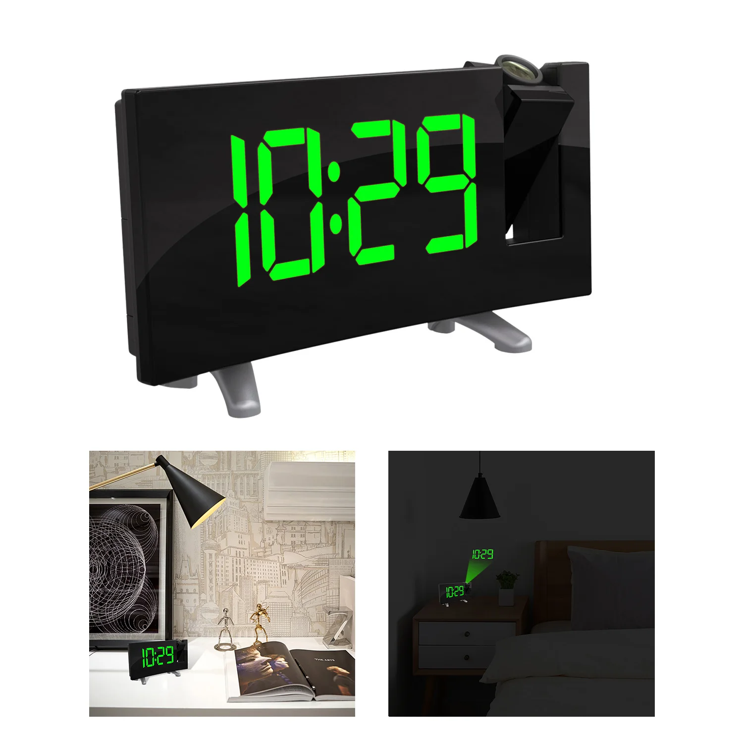 

Digital Alarm Clock Projection Triple Alarm Projection Clock with Time FM Radio Sleep Timer 3 Dimmers Snooze Setting