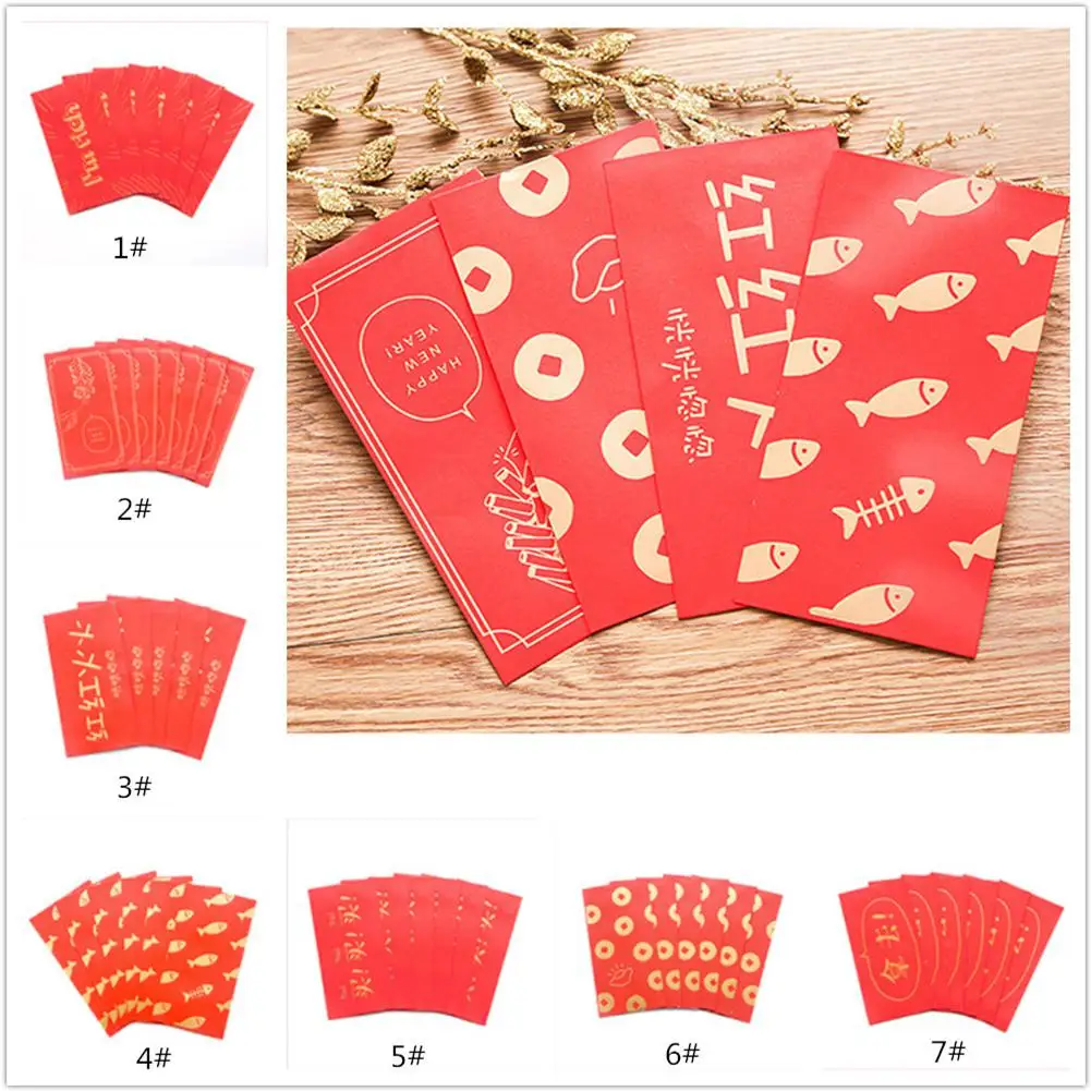

Adeeing 6Pcs/Set Funny Gilding Glitter Character Style Red Lucky Money Envelopes