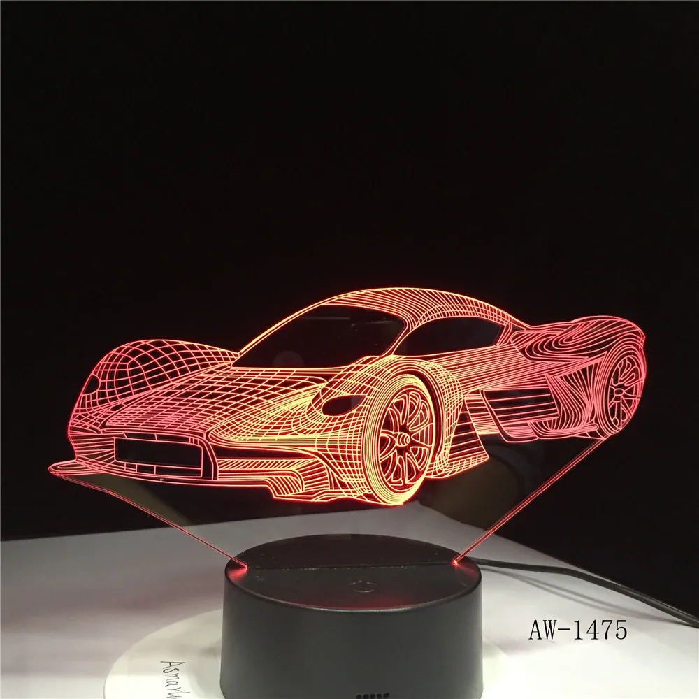 Супер бегущая машина, акриловая 3D лампа, 7 цветов, Ночной светильник, подарок для детей, светодиодный USB настольная лампа, атмосферный декор, сувенир, AW-1475