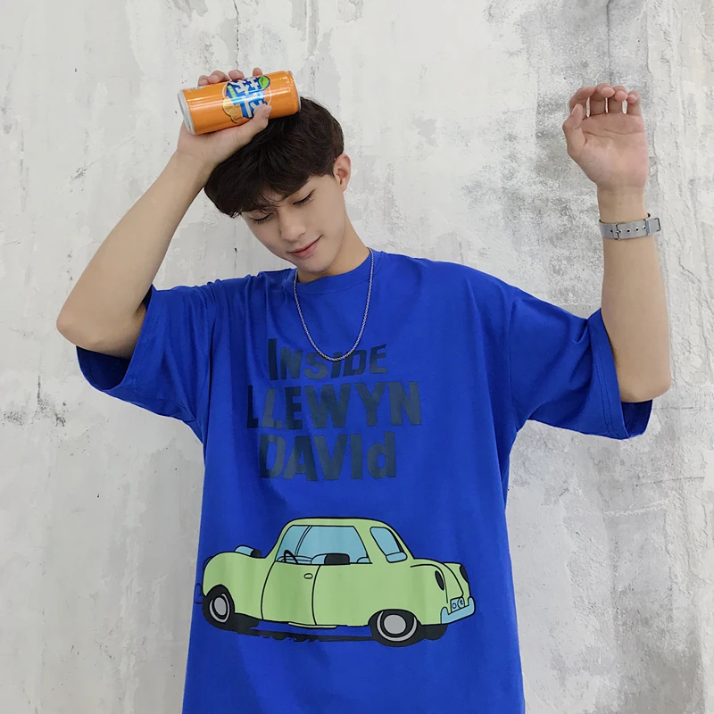 

Men's T-shirt 2019 new cartoon car printing loose short-sleeved T-shirt youth personality fashion trend wild men's clothing