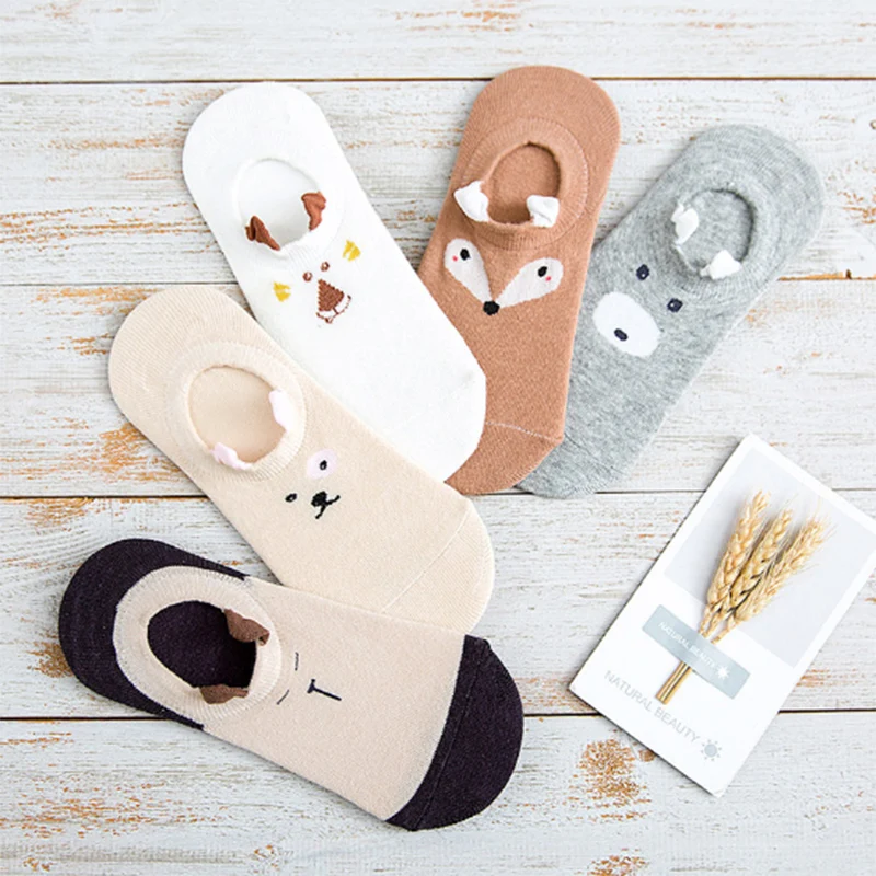 Cute Animal Print Sock Slippers Women Kawaii Cotton Short Invisible Socks Female Cartoon Funny Fashion Calcetines L0115 | Женская одежда