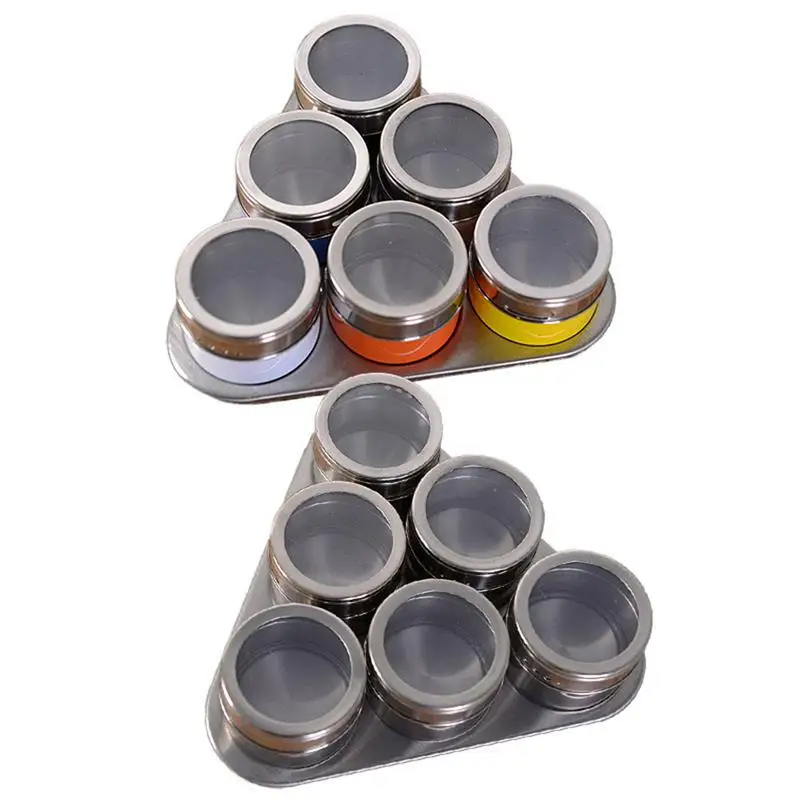 

Stainless Steel Seasoning Box Spice Tank Saltcellar 6 PCS Transparent Visible Triangle Storage Rack Kitchen Accessories Set