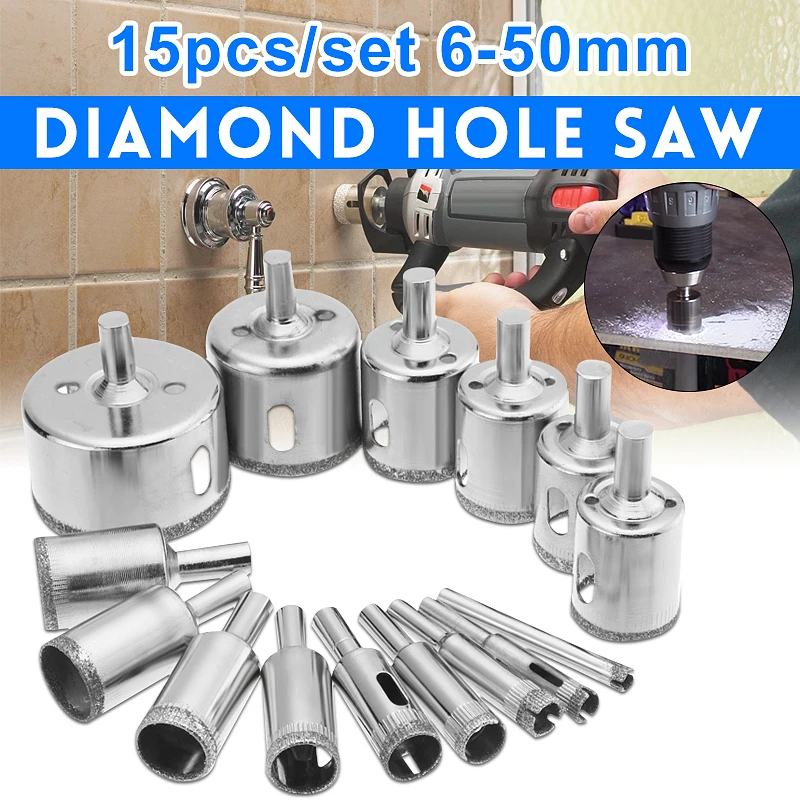 

15Pcs/set 6mm-50mm Diamond Holesaw Drill Bit Tool for Ceramic Porcelain Glass Marble 6/8/10/12/14/16/18/20/22/25/26/28/30/40/50m