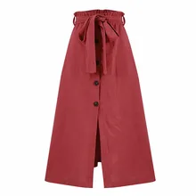 Летние для женщин разделение юбки для Мода Высокая талия с поясом модель шнуровкой high Cut Mid удлиненная Юбка Повседневная Женская одежда Vestidos