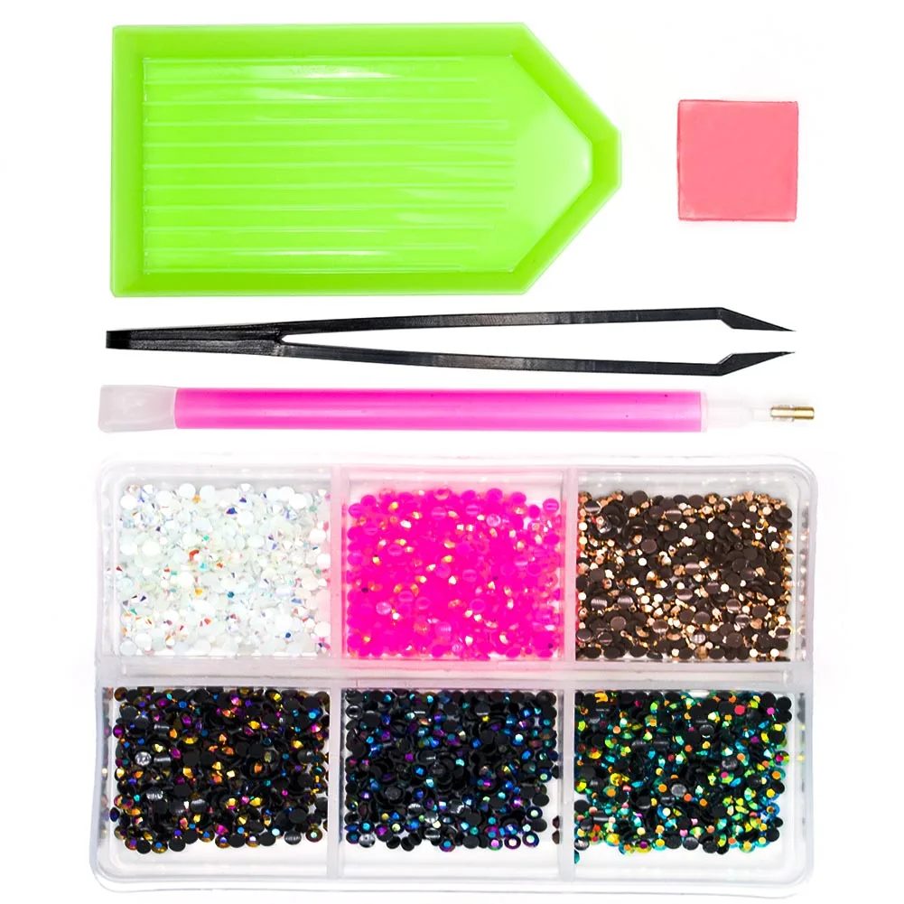 

6 Colors 3D Nail Art Decorations Pearls 2mm Crystal Nail Rhinestones Flat Back Nail Stones Charms Diamond Accessoires MJZ1003