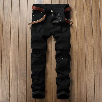 

Hole Men Jeans Black Denim Trousers Men Strech Jeans Masculino