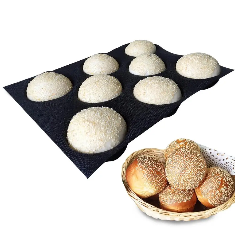 Meilleur Bluedrop silicone bun pain forme forme ronde feuille de cuisson hamburgers moule antiadhésif de qualité alimentaire moule demi pan feuille 4 pouces 8 grottes